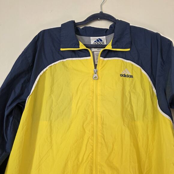 Vintage Adidas Tracksuit Jacket Men Medium M Windbreaker Yellow Blue Embroidered - Picture 4 of 10